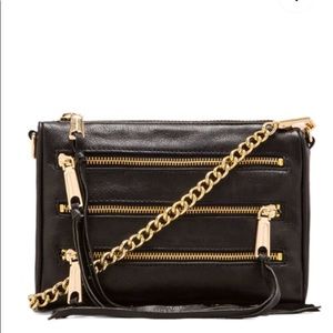 REBECCA MINKOFF Mini 5 Zip Black leather Crossbody